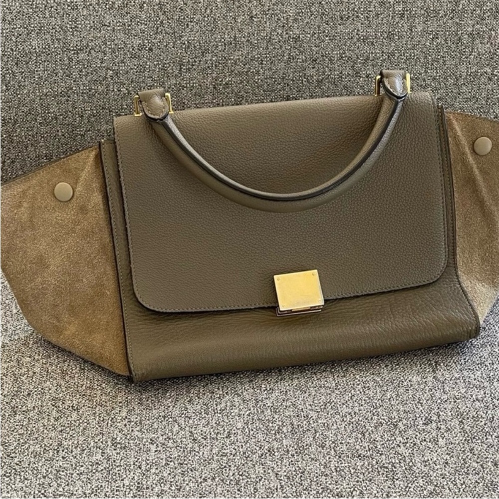 Céline Medium Trapeze Bag – Olive Green Leather & Suede